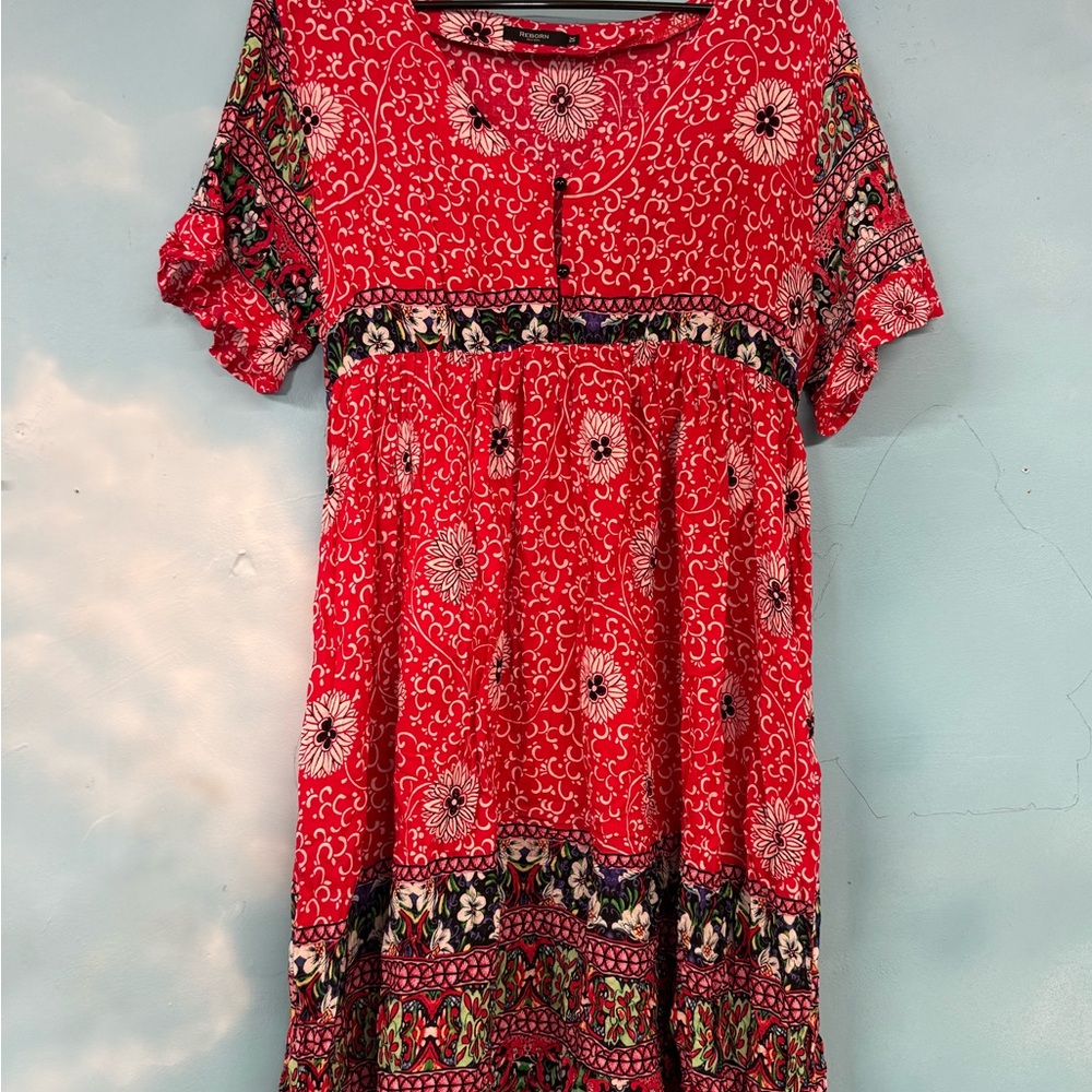 Reborn Red Floral Midi Dress
